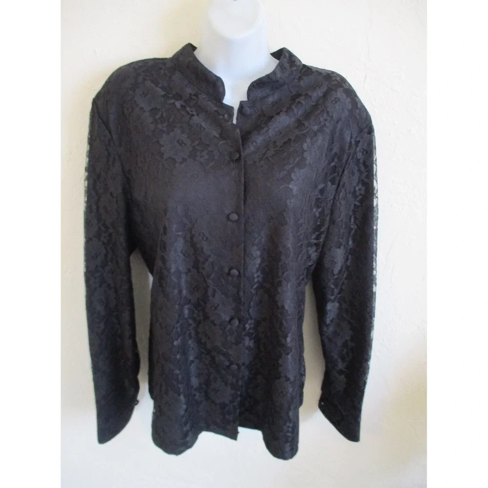 Vintage 80's Willow Ridge Lace Button Up Blouse Women Size 18 Long Sleeve